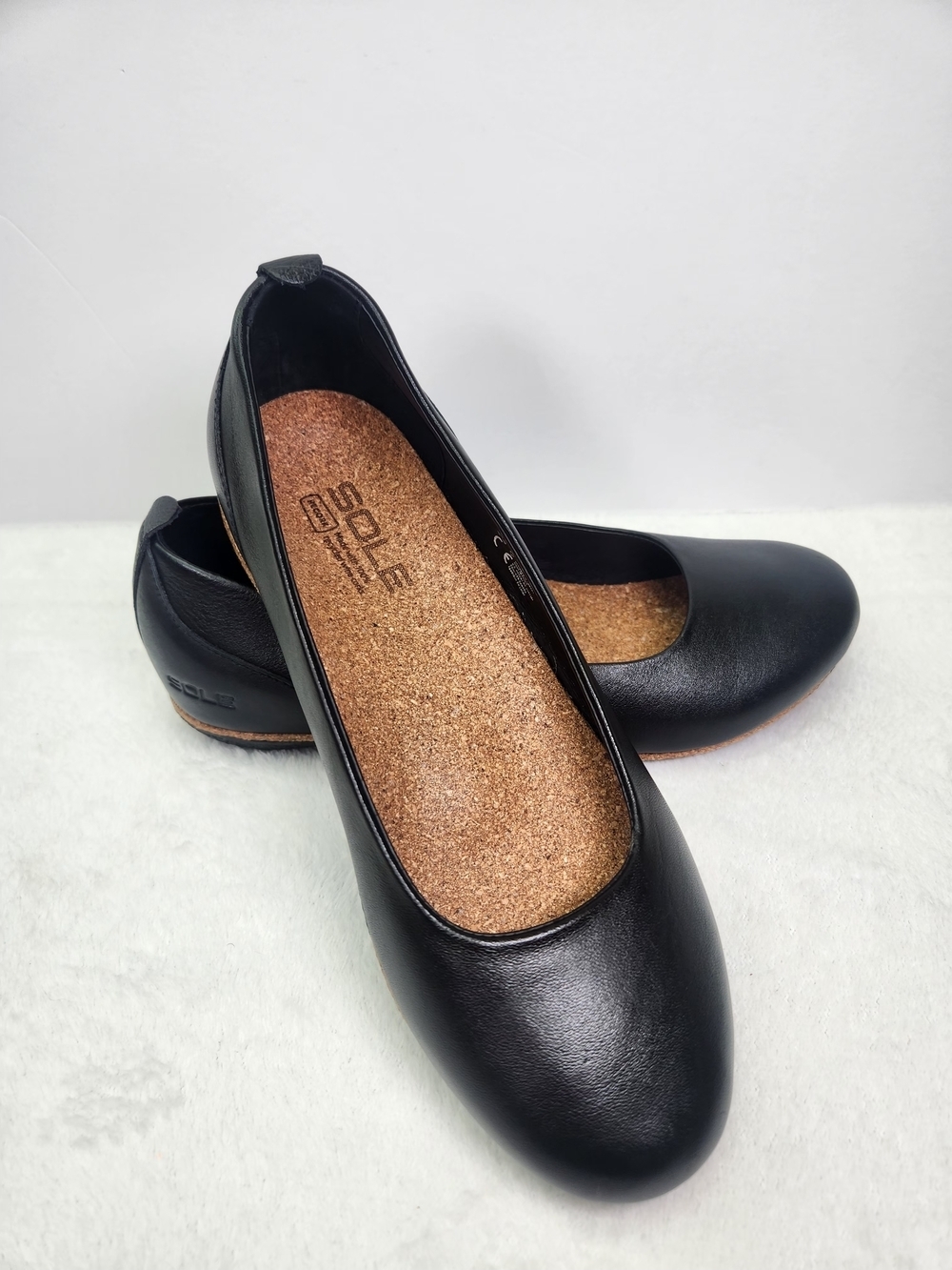 Women's Black Leather Cork-Insole Ballet Flats Size W8